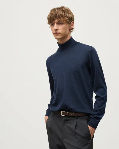 Johnstons Of Elgin Fin Navy Cashmere Roll Neck Jumper In Blue