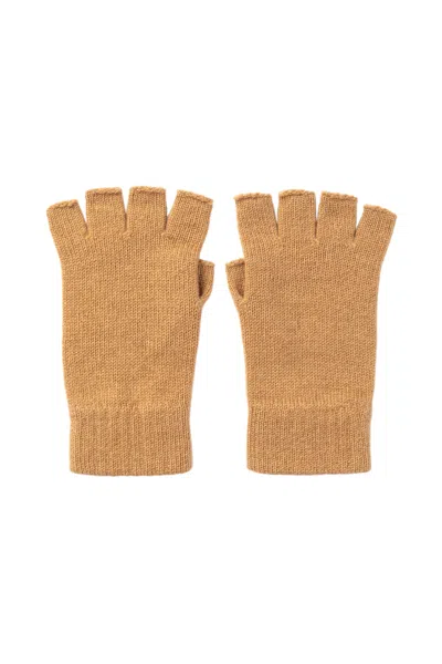 Johnstons Of Elgin Fingerless Camel Cashmere Gloves In Brown