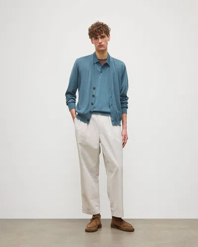 Johnstons Of Elgin Forsyth Green Superfine Cashmere Cardigan In Blue