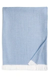 Johnstons Of Elgin Fringed Wool Herringbone Throw Blanket In Denim White
