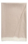 Johnstons Of Elgin Fringed Wool Herringbone Throw Blanket In Fawn White