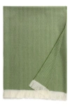 Johnstons Of Elgin Fringed Wool Herringbone Throw Blanket In Fern White