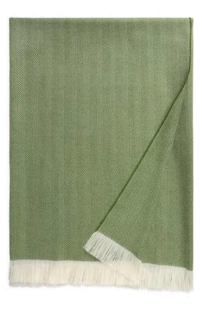 Johnstons Of Elgin Fringed Wool Herringbone Throw Blanket In Fern White