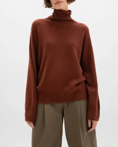 Johnstons Of Elgin Gauzy Cashmere Roll Neck Red Jumper In Brown