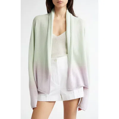 Johnstons Of Elgin Gauzy Ombré Colorblock Open Front Cashmerre Cardigan In Mint