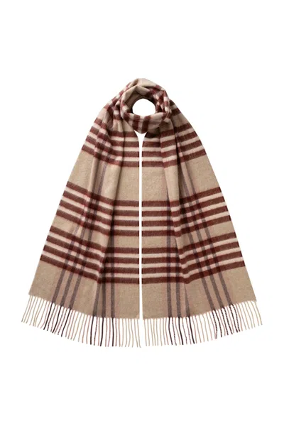 Johnstons Of Elgin Grid Check Natural Cashmere Scarf In Brown