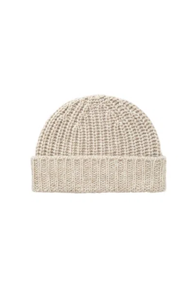 Johnstons Of Elgin Half Cardigan Stich Cream Cashmere Beanie In Neutral