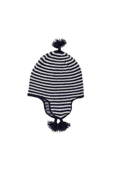 Johnstons Of Elgin Hand Knitted Stripy Cashmere Baby Hat In Black