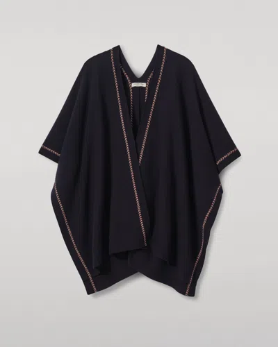 Johnstons Of Elgin Hawk Dark Navy Cashmere Poncho In Black