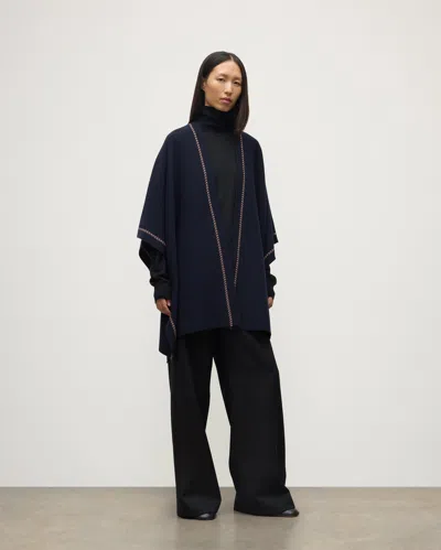 Johnstons Of Elgin Hawk Dark Navy Cashmere Poncho In Blue