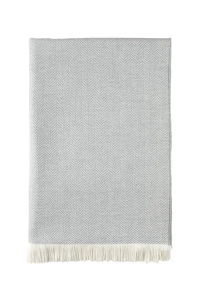 Johnstons Of Elgin Herringbone Merino Bed Throw In Mist In Gray