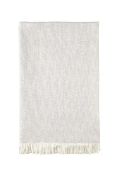 Johnstons Of Elgin Herringbone Merino Bed Throw In Silver Birch In Gray