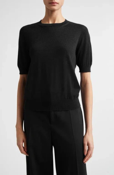 Johnstons Of Elgin Honor Short Sleeve Cashmere Crewneck Sweater In Black