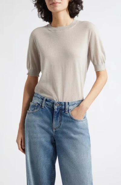 Johnstons Of Elgin Honor Short Sleeve Cashmere Crewneck Sweater In Gray