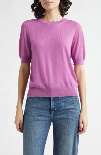 Johnstons Of Elgin Honor Short Sleeve Cashmere Crewneck Sweater In Purple
