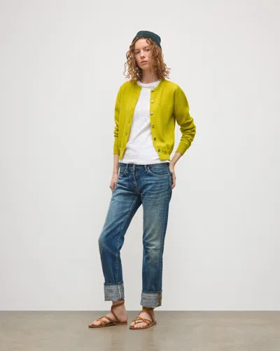 Johnstons Of Elgin Iris Yellow Classic Cashmere Cardigan In Green