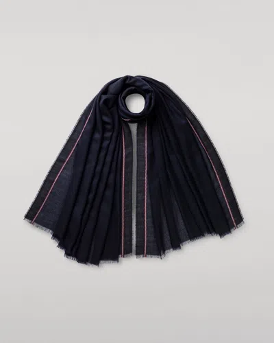 Johnstons Of Elgin Ives Navy Chevron Border Cashmere Scarf In Blue