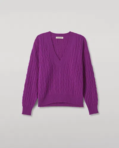 Johnstons Of Elgin Kylesku Deep V Purple Cashmere Jumper