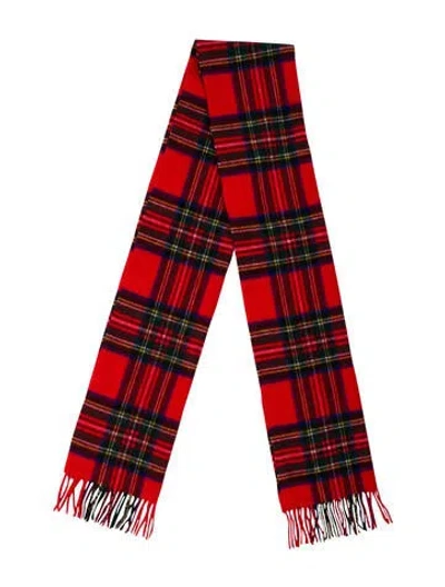 Pre-owned Johnstons Of Elgin Lambswool Plaid Print Scarf In Red