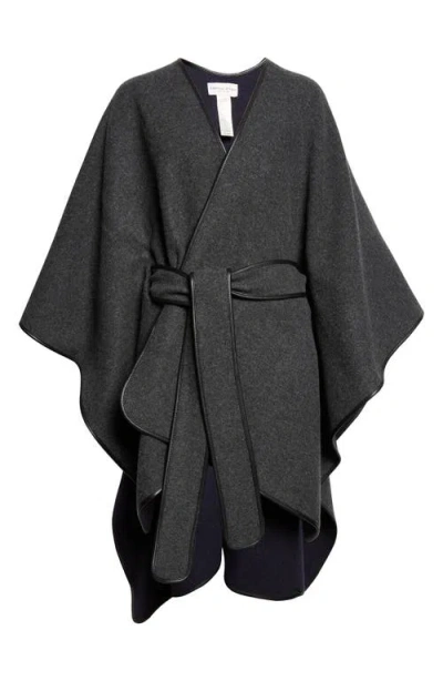 Johnstons Of Elgin Leather Piped Wool & Cashmere Belted Cape In Charcoal/navy