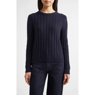 Johnstons Of Elgin Lecht Cashmere Rib Crewneck Sweater In Blue