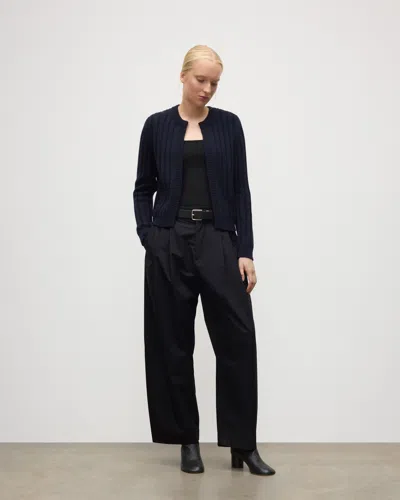 Johnstons Of Elgin Lecht Dark Navy Cashmere Crew Cardigan In Blue