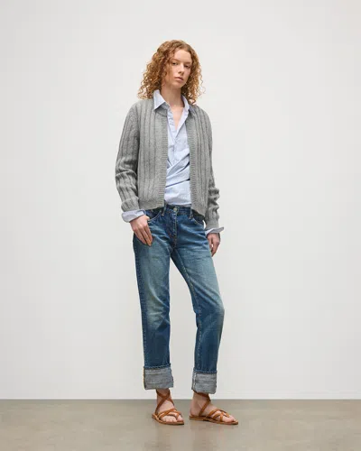 Johnstons Of Elgin Lecht Grey Cashmere Crew Cardigan In Gray