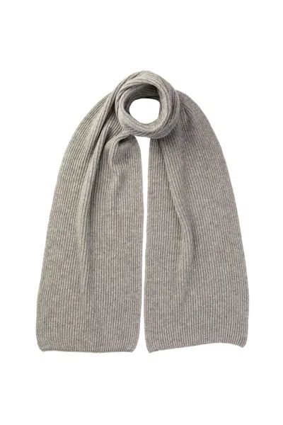 Johnstons Of Elgin Light Grey Cashmere Ribbed Scarf In Gray