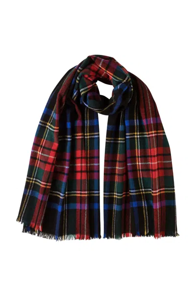 Johnstons Of Elgin Lightweight Cashmere Black Stewart Tartan Stole In Multi