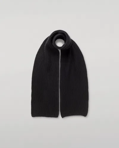 Johnstons Of Elgin Lovat Black Ribbed Cashmere Scarf In Blue