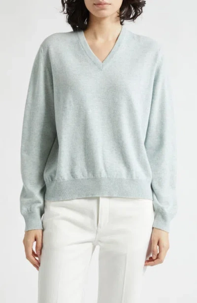 Johnstons Of Elgin Lunan Cashmere V-neck Sweater In Blue