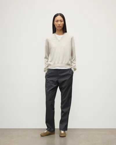 Johnstons Of Elgin Lunan Natural Classic Cashmere V Neck Jumper In Neutral