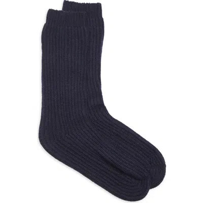 Johnstons Of Elgin Luxe Cashmere Rib Bed Socks In Dark Navy Sd7286