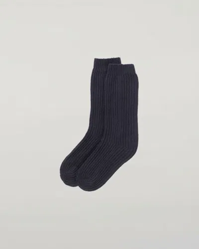 Johnstons Of Elgin Luxe Ribbed Dark Navy Cashmere Socks In Gray