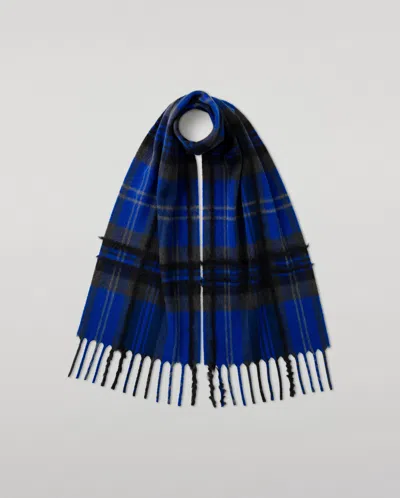 Johnstons Of Elgin Mach Blue Tartan Cashmere Scarf In Black