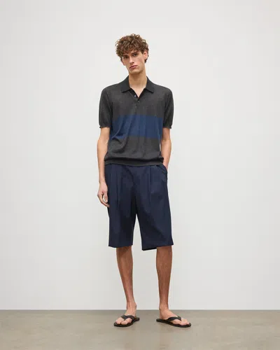 Johnstons Of Elgin Mack Grey & Navy Superfine Cashmere Polo Shirt In Blue