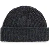 Johnstons Of Elgin Marled Cashmere Rib Beanie In Dark Navy Marl