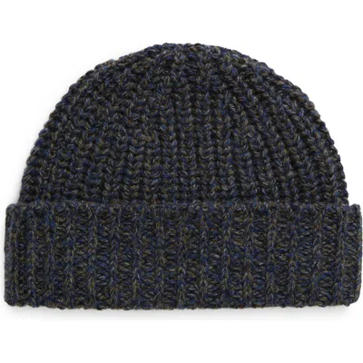 Johnstons Of Elgin Marled Cashmere Rib Beanie In Dark Navy Marl