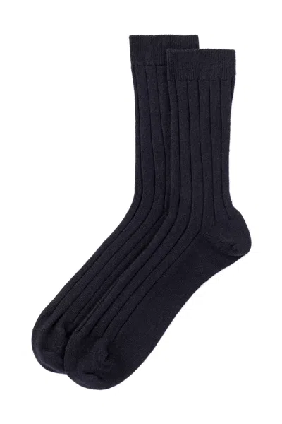 Johnstons Of Elgin Men's Cashmere Ribbed Dark Navy Socks In Green