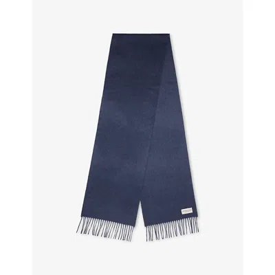 Johnstons Of Elgin Mens Heather Navy Fringed Cashmere Scarf In Blue