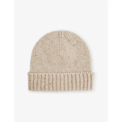 Johnstons Of Elgin Mens Cream Dun Donegal Donegal Cashmere Beanie