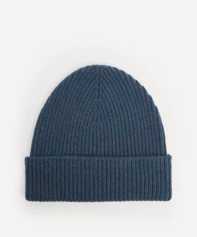Johnstons Of Elgin Mens Ribbed Cashmere Beanie In Blue