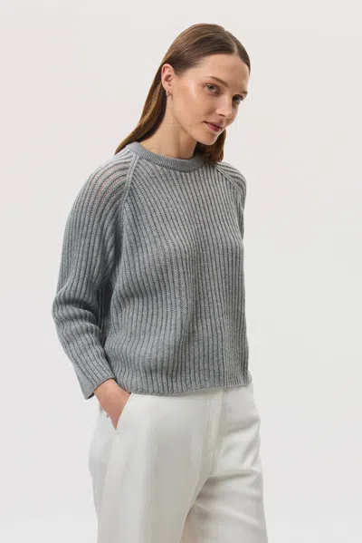 Johnstons Of Elgin Mesh Rib Cashmere Light Grey Jumper In Grey