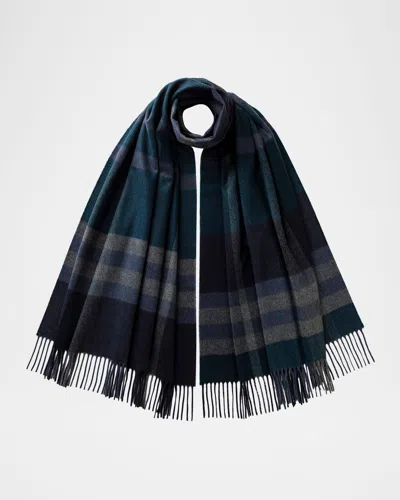 Johnstons Of Elgin Modern Check Cashmere Scarf In Blue