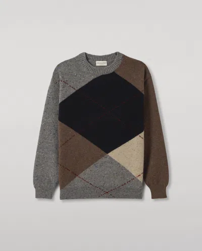 Johnstons Of Elgin Monteith Grey Exploded Argyle Donegal Cashmere Jumper In Gray