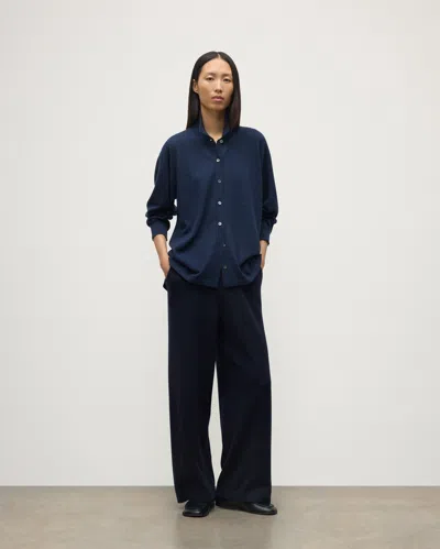 Johnstons Of Elgin Munro Navy Cashmere Shirt In Blue