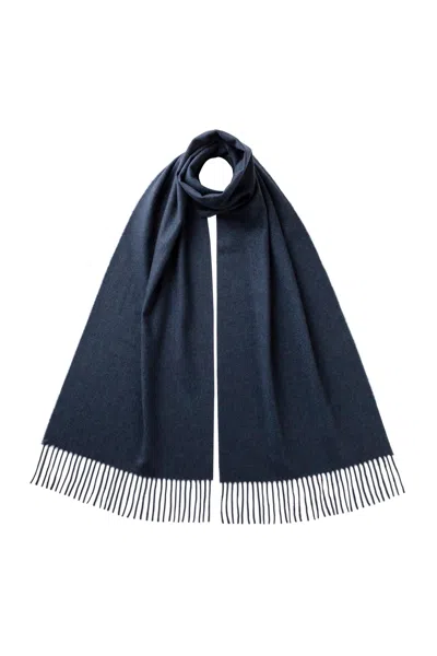 Johnstons Of Elgin Navy Wide Cashmere Scarf In Blue