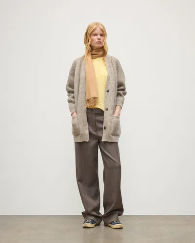 Johnstons Of Elgin Norah Ribbed Natural Donegal Cashmere Cardigan In Gray