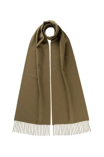 Johnstons Of Elgin Olive Green Cashmere Scarf In Brown