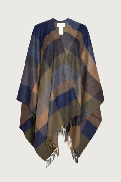 Johnstons Of Elgin Olive Green Check Cashmere Cape In Blue